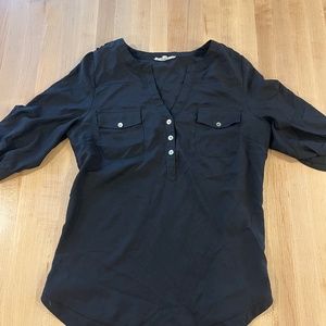 Black 3/4 Sleeve Popover Blouse